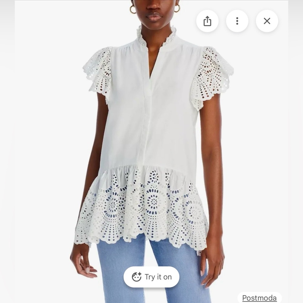 Koko + Mason White Eyelet Top Size XS NWT